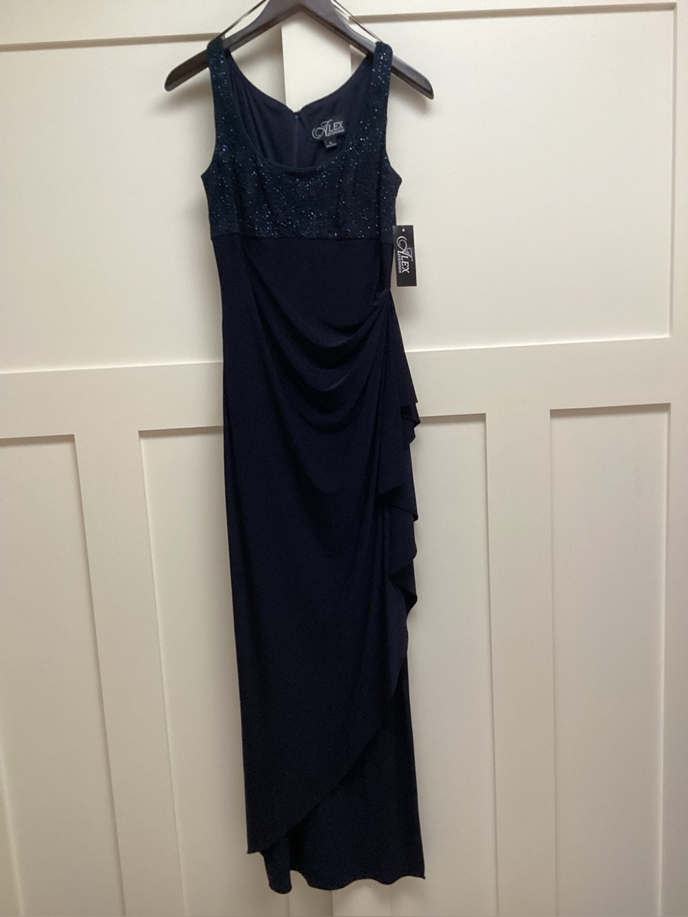 ALEX EVENINGS Matte Jersey Gown with Jacquard Bolero Jacket in Dark Navy. - Picture 7 of 12